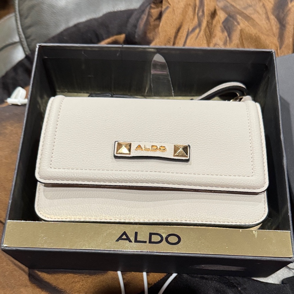 Aldo Cream Clutch with Gold Accents